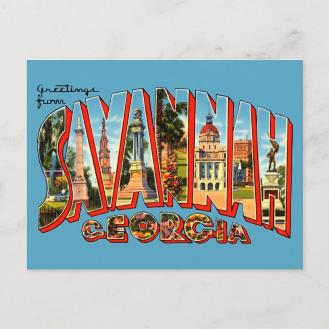Cartão Postal Vintage Saudações Do Cartaz Viagem Savannah (Frente)