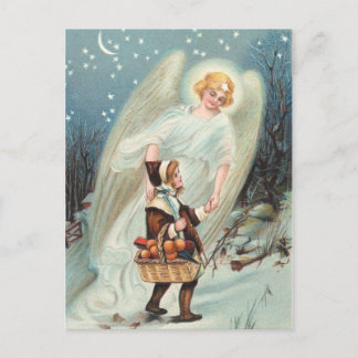 Cartão Postal Vintage Schutzengel mit Mädchen im Schnee