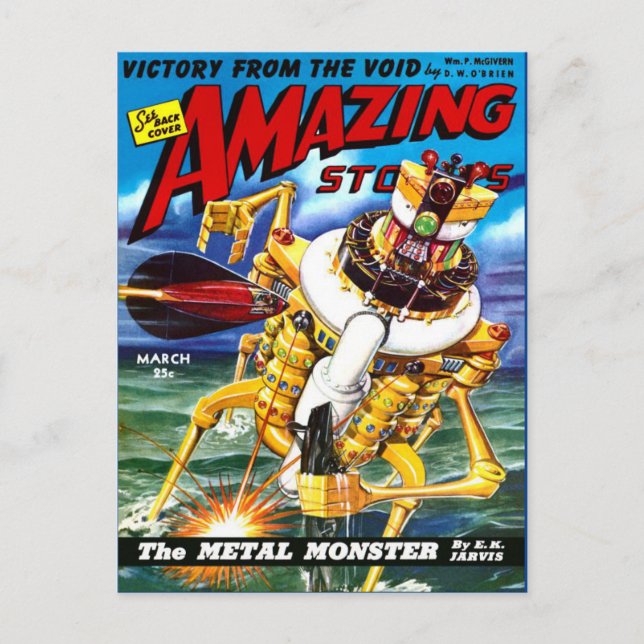 Cartão Postal Vintage Sci Fi art Metal Monster (Frente)