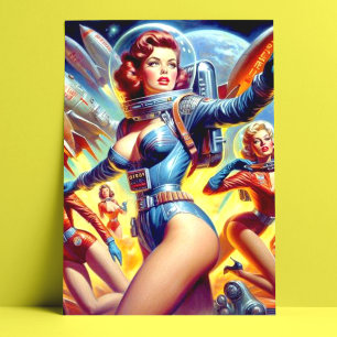 Cartão Postal Vintage Sci-Fi Girls
