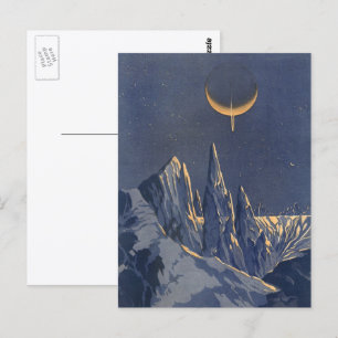 Cartão Postal Vintage Science Ficet, Crescent Moon Snow Planet
