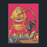 Cartão Postal Vintage Science Ficting Alienígena Robô Captura Ho<br><div class="desc">Imagem de Vintage: aliens futuristas de ficção científica e robôs. Um clássico design de ficção científica retrógrada do futuro,  com um robô em forma de ovo segurando um homem em suas garras. Os caracteres pop num fundo rosa claro.</div>