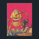 Cartão Postal Vintage Science Ficting Alienígena Robô Captura Ho<br><div class="desc">Imagem de Vintage: aliens futuristas de ficção científica e robôs. Um clássico design de ficção científica retrógrada do futuro,  com um robô em forma de ovo segurando um homem em suas garras. Os caracteres pop num fundo rosa claro.</div>