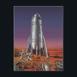 Cartão Postal Vintage Science Fiction, Astronautas Beetle Aliens<br><div class="desc">Imagem de vintage: viagem de ficção científica futurista e imagem de foguete de transporte. Astronautas correndo até seu foguete escapando de aliens em forma de besouro em um planeta estrangeiro tentando voltar para a terra. Um clássico design de ficção científica de quadrinhos retrógrados do 50 do futuro.</div>