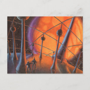 Cartão Postal Vintage Science Fiction, Orange Sun e Aliens