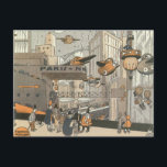 Cartão Postal Vintage Science Fiction Urban Paris, Steam Punk<br><div class="desc">Ilustração vítrea Vintage punk vapor vitoriano Science Fiction viagem futurista e metrópole de transporte. A cidade de Paris,  a França,  no futuro,  com aviões de dimensão pessoal em vez de carros e a estação de metro Gare du Nord.</div>