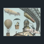 Cartão Postal Vintage Science Fiction, Victorian Steam Punk City<br><div class="desc">Imagem de viagem de ilustração venenosa e de transporte de ficção científica futurista apresentando pessoas viajando por dirigíveis,  balões de ar quente,  um trem invertido e um antigo automóvel convertível em uma metrópole vitoriana,  punk a vapor,  retrógrada à metrópole urbana.</div>