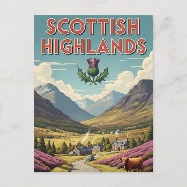 Cartão Postal Vintage Scotland Highlands Viagem (Frente)