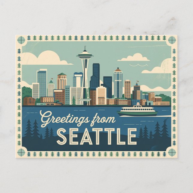 Cartão postal Vintage Seattle | Saudações de Seatt (Frente)