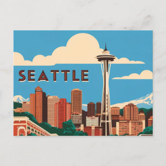 Cartão Postal Vintage Seattle: Um tributo retrô ao Emerald Ci