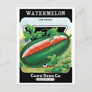 Cartão Postal Vintage Seed Packet Label Art, Watermelons Fruta