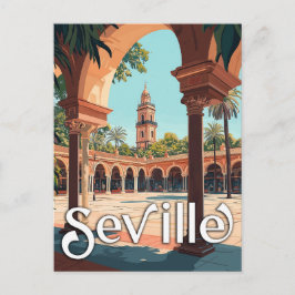 Cartão Postal Vintage Seville, Espanha - Souvenir Espanhol Cláss