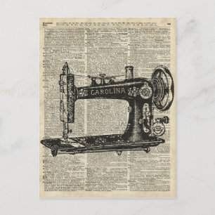 Cartão Postal Vintage Sewing Machine Stencil Sobre A Antiga Pág