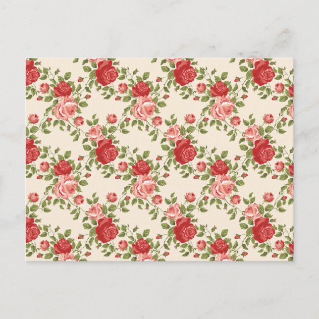 Cartão Postal Vintage Shabby Chic Roses Pattern (Frente)