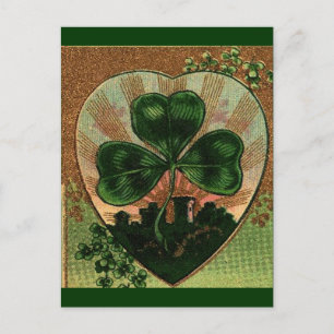 Cartão Postal Vintage Shamrock Irish Heart Castle Motif