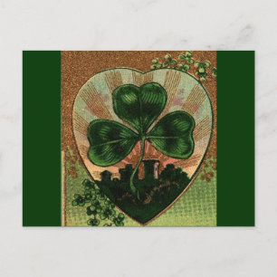 Cartão Postal Vintage Shamrock Irish Heart Castle Motif