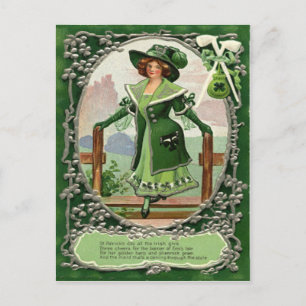 Cartão Postal Vintage Shamrock Pipe Harp da Erin Poem Rua Patric