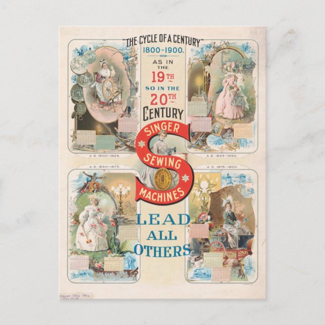 Cartão Postal Vintage Singer Sewing Machine Ad (Frente)