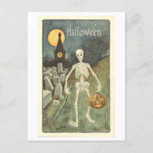 Cartão Postal Vintage Skeleton com Cartão-Postal de Halloween de