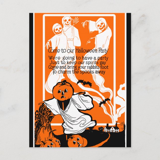 Cartão Postal Vintage Skeleton Ghost Saudação (Frente)