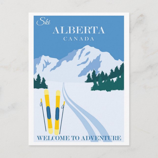 Cartão Postal Vintage Ski Alberta Canadá (Frente)