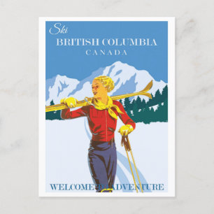 Cartão Postal Vintage Ski Canada British Columbia