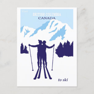 Cartão Postal Vintage Ski Canada British Columbia Viagem