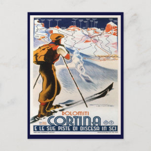Cartão Postal Vintage Ski Poster,    Dolomites, Cortina
