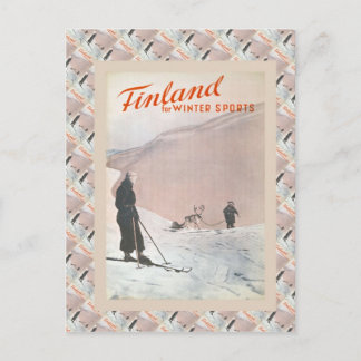 Cartão Postal Vintage Ski Poster, Finlândia para esportes de inv