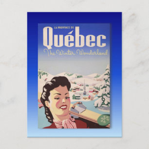 Cartão Postal Vintage Ski Poster, Quebec