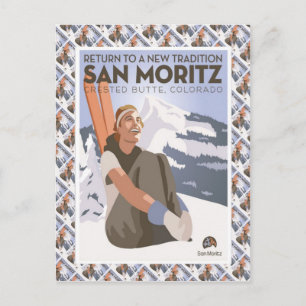 Cartão Postal Vintage Ski Poster, San Moritz Crested Butte,