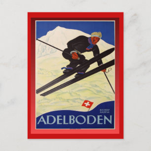 Cartão Postal Vintage Ski Poster, Suiça, Adelboden