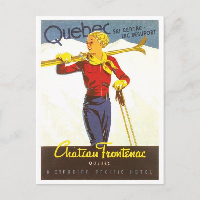 Cartão Postal Vintage Ski Quebec Canadá Chateau Frontenac (Frente)