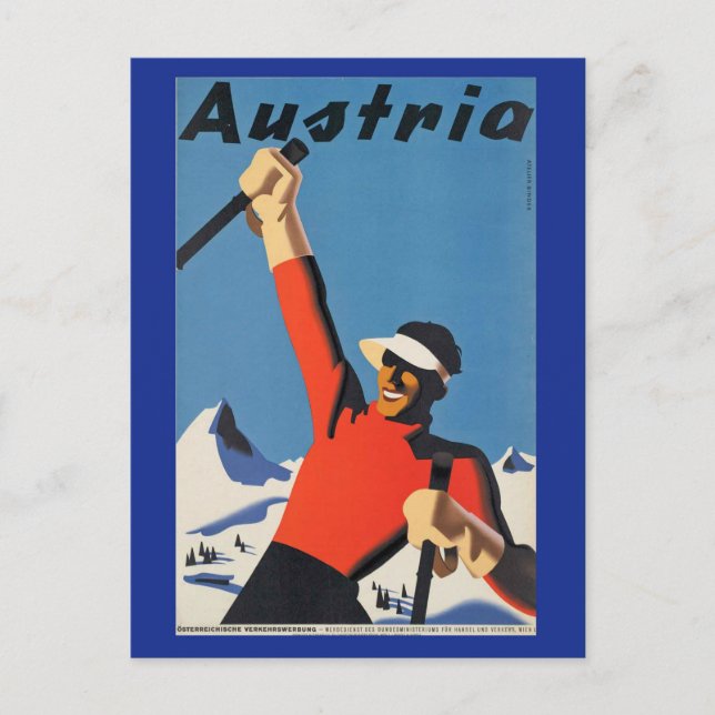 Cartão postal Vintage Skiing na Áustria (Frente)