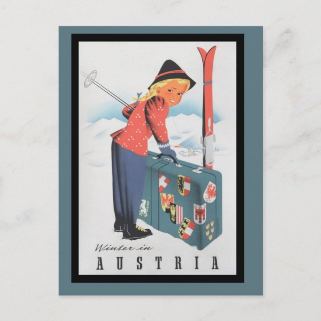 Cartão postal Vintage Skiing na Áustria (Frente)