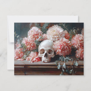 Cartão Postal Vintage Skull e Rosa claro Flowers