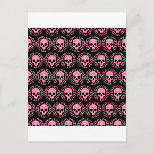 Cartão Postal Vintage Skulls rosa e preto