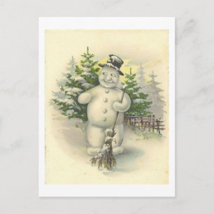 Cartão Postal Vintage Smiling Snowman Card