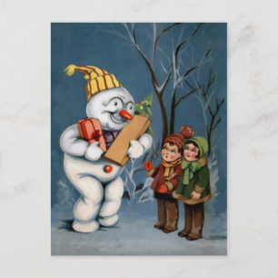 Cartão Postal Vintage Snowman com Presentes