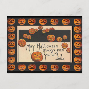 Cartão Postal Vintage sorrindo Halloween Jack o'Lanterns