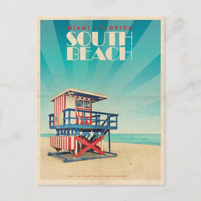 Cartão Postal Vintage South Beach Flórida (Frente)