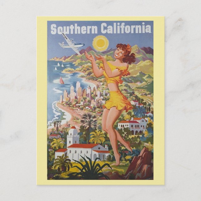 Cartão Postal Vintage Southern California Retro Viagem (Frente)