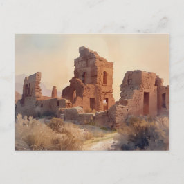 Cartão Postal Vintage Southwestern Ruins Illustration