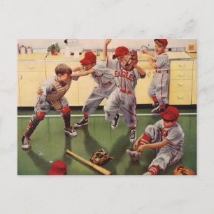 Cartão Postal Vintage Sports Baseball Team, Boys Roughhouse