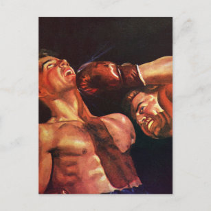 Cartão Postal Vintage Sports Boxers, Boxers Punindo a Luta