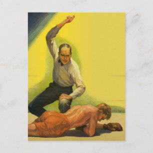 Cartão Postal Vintage Sports Boxing, Referência com Boxer Knocko