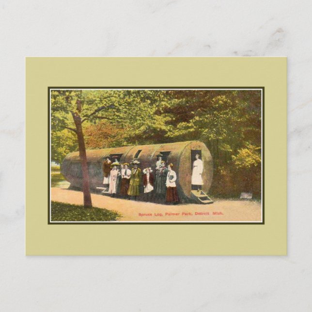 Cartão Postal Vintage Spruce Log Palmer Park Detroit (Frente)
