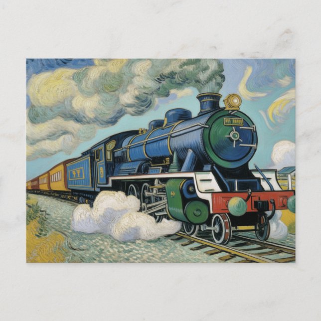Cartão Postal Vintage Steam Engine Train painting (Frente)