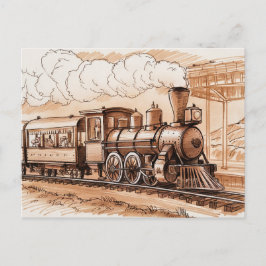 Cartão Postal Vintage Steam Engine Train Sketch