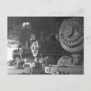 Cartão Postal Vintage Steam Locomotive Roundhouse